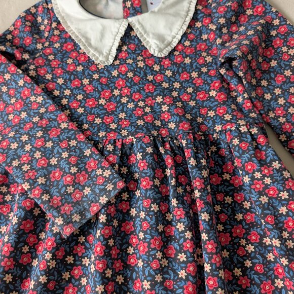 Collared long sleeve floral dress cotton - Picture 2 of 8